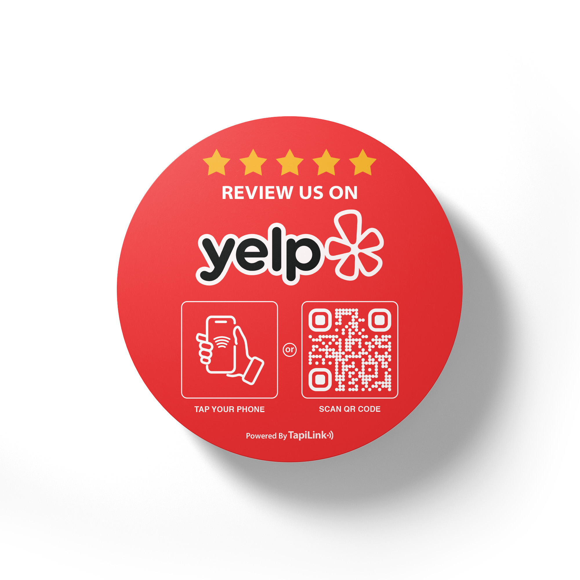 QR and NFC Yelp Review Round Tag